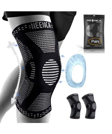 NEENCA [2 Pack] Knee Brace, Knee Compression Sleeve Support with Patella Gel Pad & Side Spring Stabilizers, Medical Grade Knee Protector for Running, Meniscus Tear, Arthritis, Joint Pain Relief, Sport Black (pack of 2) Large - Buy Online on GoSupps.com