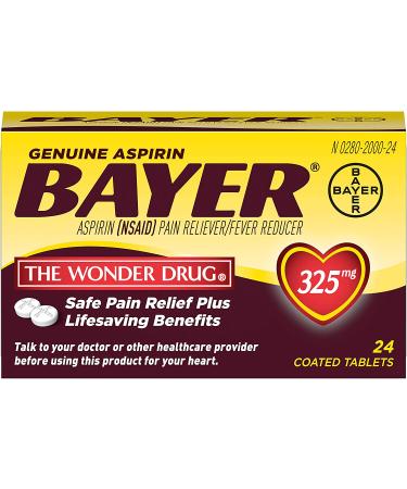 Genuine Bayer Aspirin 325mg Coated Tablets - #1 Doctor Recommended Pain Reliever & Fever Reducer - 24 Count - Buy Online on GoSupps.com