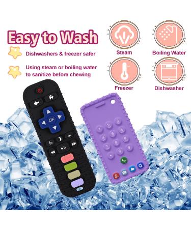 Remote Control Shape Baby Teething Toys - 2 Pack Silicone Teether for Boys and Girls (Black+Purple) - Buy Online on GoSupps.com