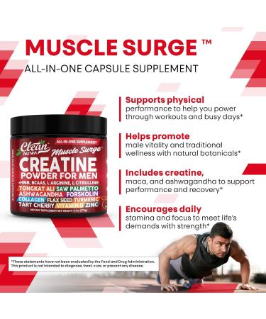 Clean Nutra Creatine Powder for Men + HMB BCAA L Arginine L Citrulline Tongkat Ali Saw Palmetto Ashwagandha Collagen Flax Seed Turmeric Preworkout Stevia Nitric Oxide L Glutamine Amino Acids - Buy Online on GoSupps.com