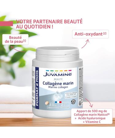 JUVAMINE - Collag ne Marin et Acide Hyaluronique - Vitamine C - Beaut - Peau et Articulations - Programme de 2 mois - 120 Comprim s - Fabriqu en France Big one - Buy Online on GoSupps.com