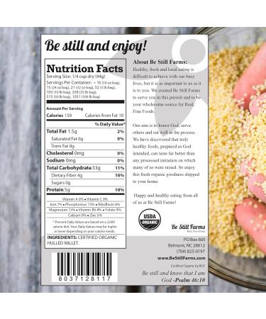 Be Still Farms Organic Hulled Millet Grain (5lb) - USA Grown | USDA Certified | Vegan | Non-GMO | High Fiber Whole Millet Seeds - Ideal for Cereal, Rice, Grits, and Salad - Buy Online on GoSupps.com