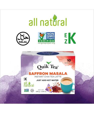 Quik Tea Saffron Masala Chai Tea Latte - 10 Count Single Box - All Natural Singe Serve Pouches of Instant Authentic Comfort Wellness Tea - Buy Online on GoSupps.com