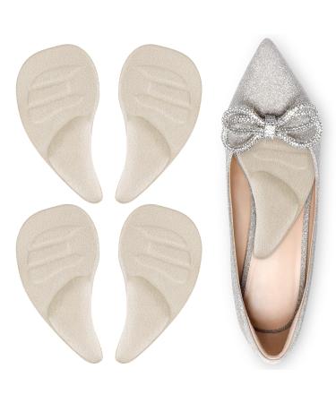 Arch Support Shoe Insoles for Flat Feet Gel Arch Inserts for Plantar Fasciitis Adhesive Arch Pad for Relieve Metatarsalgia and Feet Pain- 2 Pairs (Beige)