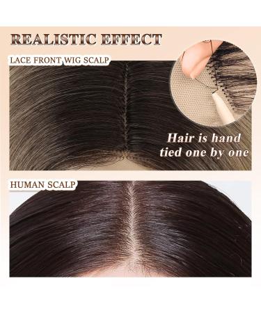 Fine Lace Front Wavy Wig for Women | 40 cm Black Brown to Light Blonde Shoulder-Length Synthetic Bob | Daily Wear Middle Parting R4/613/24# - Buy Online on GoSupps.com