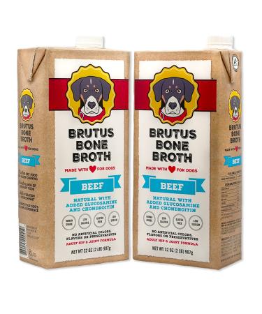 Brutus Bone Broth for Dogs | All Natural | Made in USA | Glucosamine & Chondroitin for Healthy Joints | Human Grade Ingredients | Hydrating Dog Food Topper, Gravy & Treat Beef 2 Pound (Pack of 2)