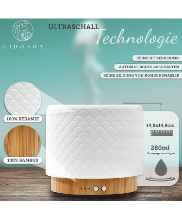 Qidosha Aroma Diffuser Tadasana | FAZ Test Winner Design 12/2023 | Premium Essential Oil Diffuser with Real Wood Base & Ceramic Hood | 10 Hours Operation | Warm-White Light - Buy Online on GoSupps.com
