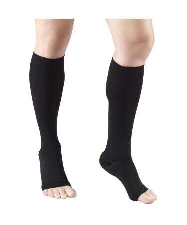 Truform 20-30 mmHg Medical Compression Stockings Aloe Infused Microfiber Knee High Open Toe Black 2X-Large Black 2X-Large (1 Pair) Open Toe (Aloe Infused)