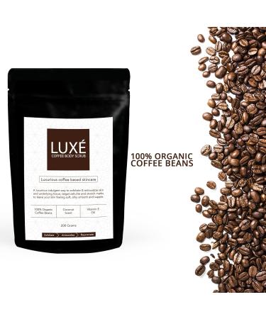 LUXE Coffee Body Scrub Natural Cellulite Detox Exfoliating Earthbody Organic Coconut Scent with Vitamin E Oil 200g - Buy Online on GoSupps.com