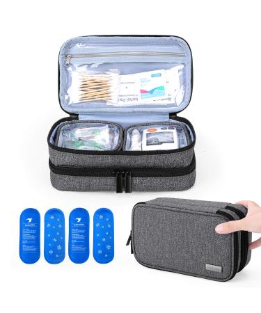 Yarwo Insulin Cooler Travel Case Double-Layer Diabetic Travel Case with 4 Ice Packs Diabetic Supplies Organiser for Insulin Pens Blood Glucose Monitors or Other Diabetes Supplies Grey L (Pack of 1) Grey