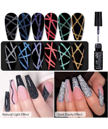 Reflective Glitter Gel Nail Polish 5ml Sparkling Black Gel Liner Polish Shimmer Diamond Soak Off UV Gel Nail Varnish Glitter Nail Gel Manicure for Party Holiday Home Use (R07) - Buy Online on GoSupps.com