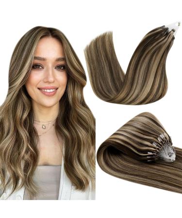 Hetto microring extensions real hair balayage microring hair extension remy microring extensions real hair dark brown with red blonde #p4/27 30cm 40g 30cm 3-4 mr #4/27