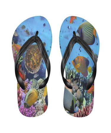 Mnsruu Bunter coral reef fish sea turtle flip flops sandals slippers hotel spa bedroom travel M for men and women