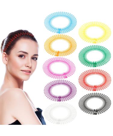 9 Pieces Full Circular Stretch Comb Flexible Plastic Circle Comb Stretch Hair Comb Headband Hairband Holder for Women Girls Hair Accessories (Multicolor)