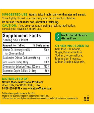 Nature Made Super Vitamin D Immune Complex Vitamin D3 Selenium Copper and Zinc Supplements for Immune Support 70 Tablets 70 Day Supply 70 Count (Pack of 1) - Buy Online on GoSupps.com