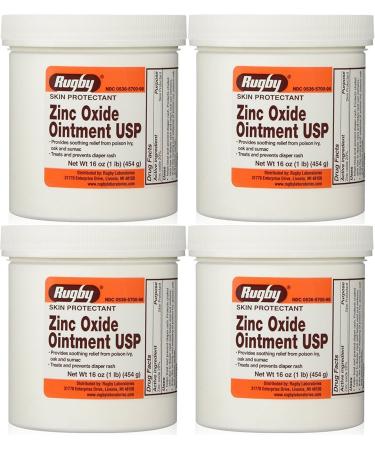 Zinc Oxide 20% Skin Protectant Ointment for Diaper Rash Chaffed Skin 1 Lb. Jar Pack of 4 Jars Total 4 Lb's (4)