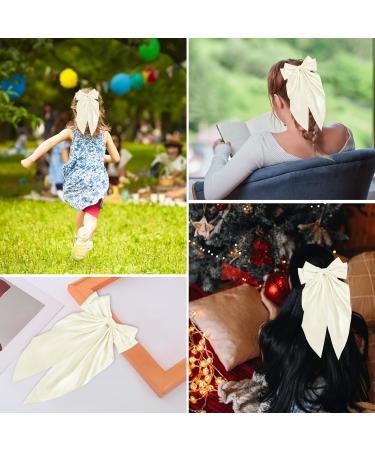 Hair Bow White Big Hair Bows for Women Solid Color Bow Hair Clips with Long Ribbon Soft Satin Silky Bow Hair Clip French Pink Hair Bows Cute Gifts for Women Girls (creamy-white) Off-White - Buy Online on GoSupps.com