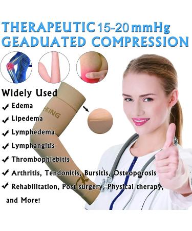 KEKING Lymphedema Compression Arm Sleeves - 15-20mmHg Full Arm Support for Men and Women - Lipedema, Edema, Post-Surgery Recovery - Pain Relief - Beige, Medium (1 Pair) - Buy Online on GoSupps.com