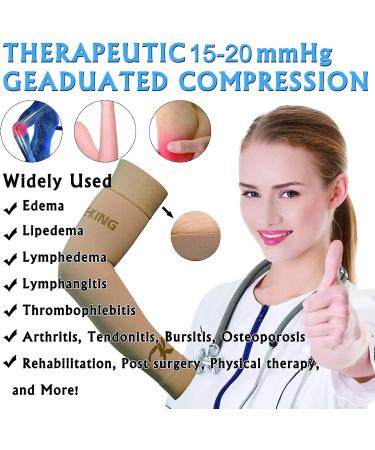 KEKING Lymphedema Compression Arm Sleeves 15-20mmHg for Men Women - Pair of Full Arm Support Sleeves for Lipedema, Edema, Post Surgery Recovery - Pain Relief and Swelling Reduction - Beige S Small - Buy Online on GoSupps.com