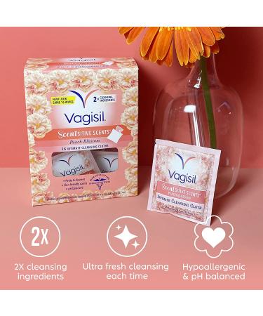 Vagisil Scentsitive Scents On-The-Go Feminine Cleansing Wipes - Peach Blossom - pH Balanced - 16 Count - Individually Wrapped - Buy Online on GoSupps.com
