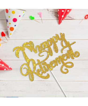 Tenhaisi Gold Glitter Happy Retirement Cake Topper with Tree Old AF Retirement Party Supplies - Buy Online on GoSupps.com