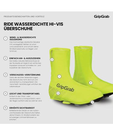 Gripgrab Ride Waterproof Windproof Racing Bike Shoes - Hi-Vis Yellow XL (44/45) with Velcro Fastener | Ultimate Rain Protection for Cycling - Buy Online on GoSupps.com