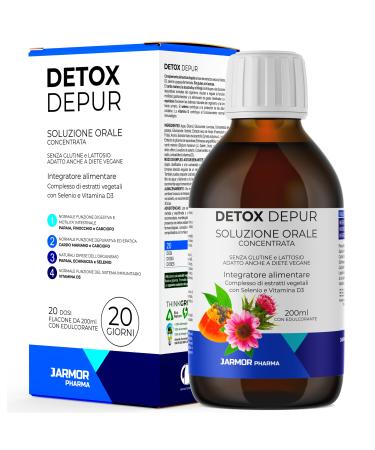 Detox Depur Syrup 200 ml Liver and Intestine Digestion Milk Thistle Artichoke Fennel Papaya Echinacea Selenium and Vitamin D3 J.Armor Pharma gluten-free vegan SYRUP 200ML