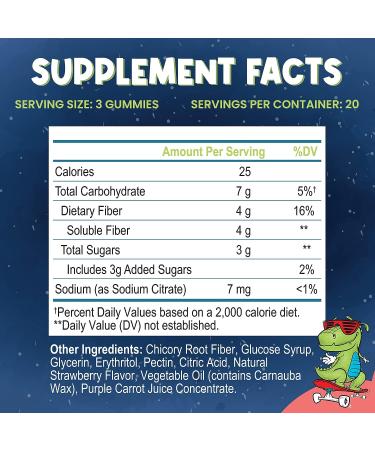 Kids Fiber Gummies - Plant Based Digestive Health Supplement for Children - Non-GMO Prebiotic Fiber Gummy with Chicory Root - Strawberry Flavored - 60 Gummies - Buy Online on GoSupps.com