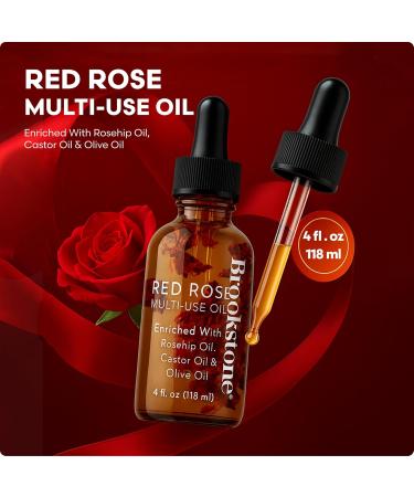 Brookstone Red Rose Multi-Use Essential Oil for Hair Face & Body - Deep Floral Rose Aroma Enriched with Rosehip Castor & Olive Oils (4 fl oz / 118 mL) - Buy Online on GoSupps.com
