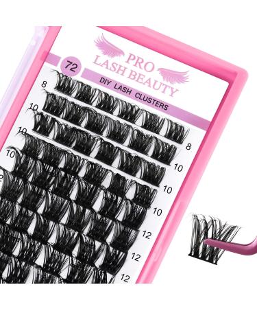 Cluster Lashes 72 Pcs Lash Clusters DIY Eyelash Extension Individual Cluster Eyelashes Tender Style Self-Application Fluffy Super Thin Band Reusable Soft & Comfortable(Tender-C-8-16mix) 8-16 mix-C Curl Tender