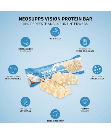 Neosupps Vision Protein Bar - Low Carb White Coconut (15x35g) | Delicious Milk Protein Snack with Low Sugar - Buy Online on GoSupps.com