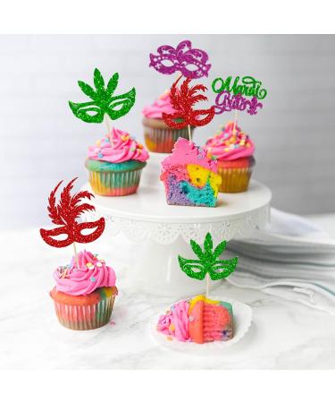 Gyufise 24Pcs Mardi Gras Cupcake Toppers Glitter Masquerade Masks Cupcake Pick Decorations Mardi Gras Party Baby Shower Birthday Cake Decorations Party Supplies Colorful 1 Multicolor - Buy Online on GoSupps.com