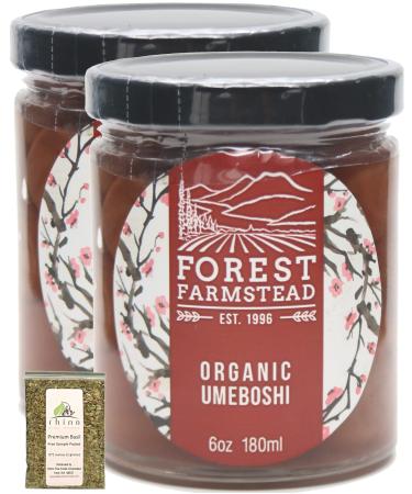Forest Farmstead, Organic Umeboshi Plums, Certified USDA Organic, Gluten Free "Pickled Plum", 6 oz (Pack of 2) + Includes-Free Premium Basil Leaves from Rhino Fine Foods.071 oz