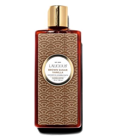 LaLicious Brown Sugar Vanilla Shower Oil & Bubble Bath - Shower Cleanser with Topical Probiotics & Grapeseed Oil No Parabens (10oz)