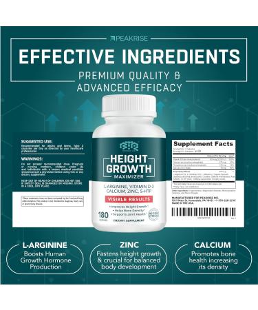 Height Growth Maximizer Calcium Vitamin D3 and Zinc Blend Pills Bone Growth Supplement for Kids and Teens Bone Strength Density Support GMO-Free Gluten-Free Made in USA 180 Caps 180 Count (Pack of 1) - Buy Online on GoSupps.com