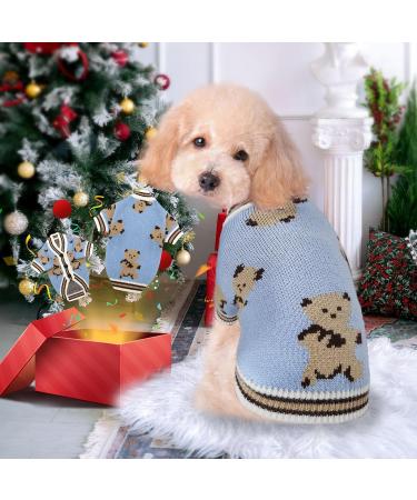 TENGZHI Dog Jumpers Puppy Sweaters v neck Bear Jacquard Short Sleeve Cardigan Dog Knit Sweater Clothing for dogs(Blue Bear M) Medium Blue Bear - Buy Online on GoSupps.com