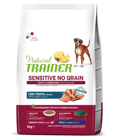 Natural Trainer Sensitive No Grain Dog Food for Medium & Maxi Adult Dogs with Trout and Potatoes - 3 kg
