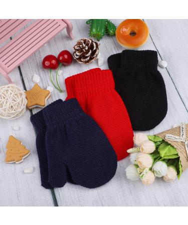 URATOT 6 Toddler Knitted Magic Stretch Gloves | Winter Warm Soft Baby Mittens 5-8 Years | Black Navy Red - Buy Online on GoSupps.com