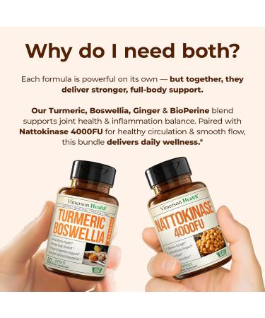 Boswellia Turmeric Curcumin Supplement + Nattokinase Supplement Bundle Supports Joint & Heart Health Healthy Circulation & Smooth Flow with Ginger Organic Turmeric Powder & Nattokinase 4000FU - Buy Online on GoSupps.com