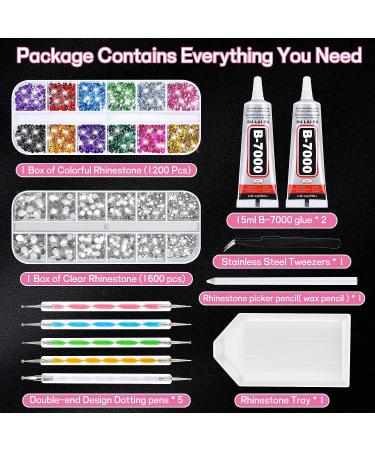 Mckanti B7000 Rhinestone Clear Glue and 2800Pcs Rhinestones Set | 13 Colors, 5 Sizes | Rhinestone Kit for Crafts, Nails, Shoes, Bags | Includes 50ml Glue, Dotting Pens, Tweezers, Wax Pencil, Tray - Buy Online on GoSupps.com