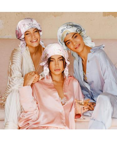 Rose Print 100% Mulberry Silk Hair Bonnet for Frizzy Natural Curls - Ideal Gift for Ladies - Buy Online on GoSupps.com