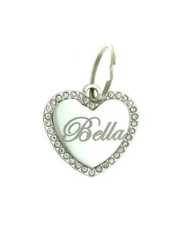 Custom Engraved Personalized Stainless Steel Medium Heart Rhinestones Pet Jewelry Cat Dog ID Tag