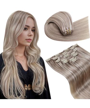 Laavoo real hair Extensions clip 60 cm blonde clip in extensions real hair ashblond highlight platinum blonde duplicate remy hair extensions real hair clips 120g 7pcs #p19/60 60cm-105g 2.6 #p19/60