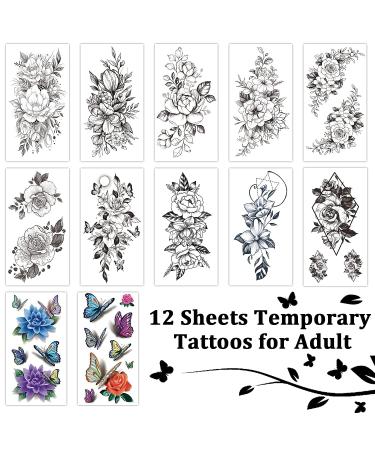 Cerlaza Temporary Tattoos for Women - Flower & Butterfly Design - Semi-Permanent Body Stickers - Waterproof - 12 Sheets - Buy Online on GoSupps.com
