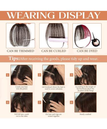AURUZA Wispy Bangs Hair Clip Extensions - 100% Human Hair, Fake Bangs with Temples, Curved Bangs, Ponytail Extension for Women - Dark Brown (4 - Buy Online on GoSupps.com