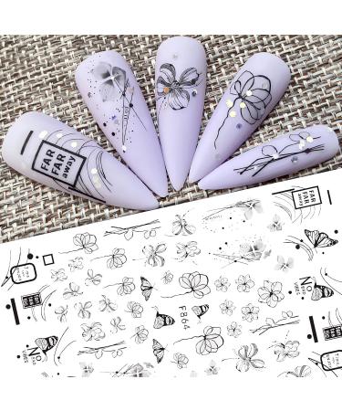 MxTimwan 10 Sheet Nail Ticker - Self-Adhesive Nail Art Stickers with White & Black Flowers | Perfect Nail Accessories for Women & Girls | Ideal Festival Gift - Buy Online on GoSupps.com