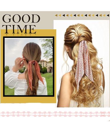 5 Pack Floral Hair Scarves & Ties Chiffon Flower Scrunchies & 2-in-1 Hair Accessories for Women & Girls - Buy Online on GoSupps.com