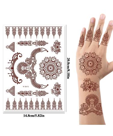 Brown Henna Temporary Tattoo Stickers - 6 Sheets for Women - Waterproof and Removable Fake Tattoos - DIY Body Art for Face, Arms, Legs - Sexy Lace Design - Buy Online on GoSupps.com