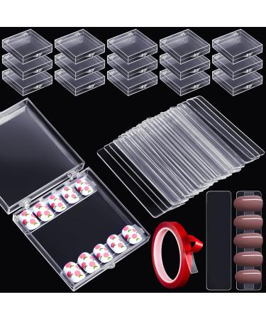 66 Pcs Artificial Nail Storage Box and Nail Art Display Stand Holder Set 15 Plastic False Nail Packaging Boxes 50 Clear Press on Nail Stand with 5 M Double Sided Tape for Acrylic Nails Practice Salon
