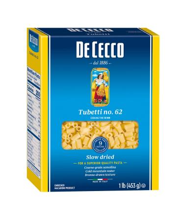 De Cecco Pasta, Tubetti No.62, Made in Italy, High in Proteing & Iron, Bronze Die, 16 Ounce (Pack of 5) Tubetti - 5 Pack